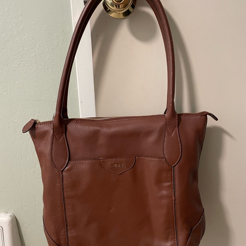 Lodis Brown Leather Tote with Structured Design - gently used